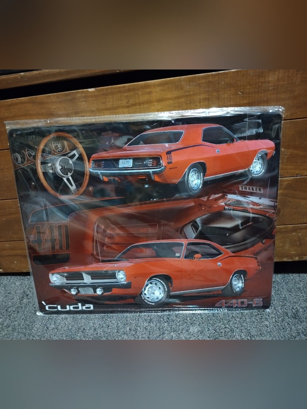Plymouth 'Cuda 440 Metal Sign- Bright Orange Muscle Car